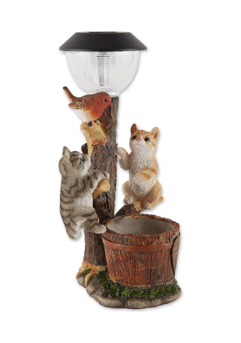 Dog and Fire Helmet Solar Statue 6x7.25x8.75"