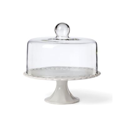 French Perle White Cake Plate with Dome