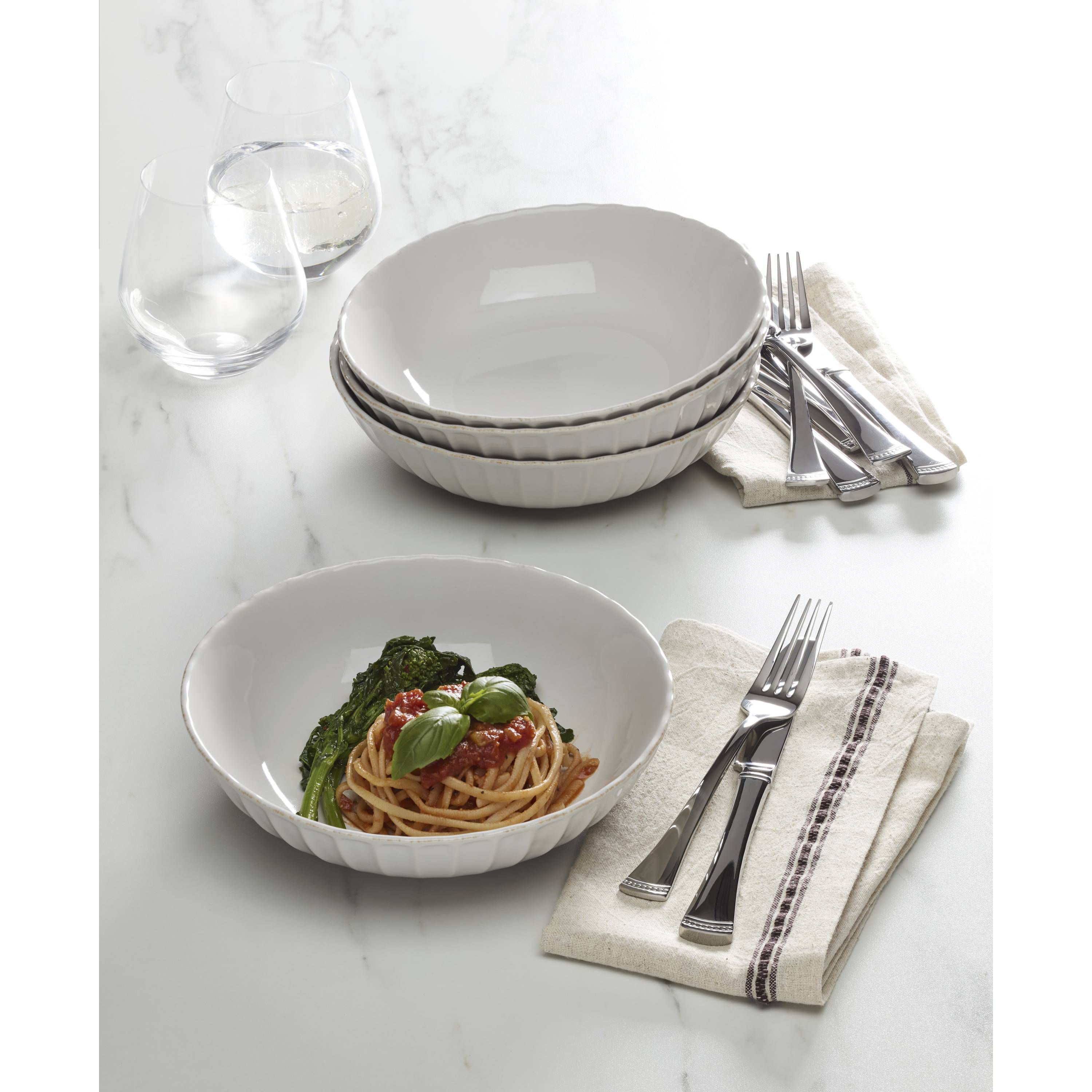 French Perle Scallop Pasta Bowls, Set of 4