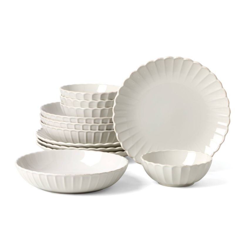 French Perle Scallop White 12-Piece Dinnerware Set