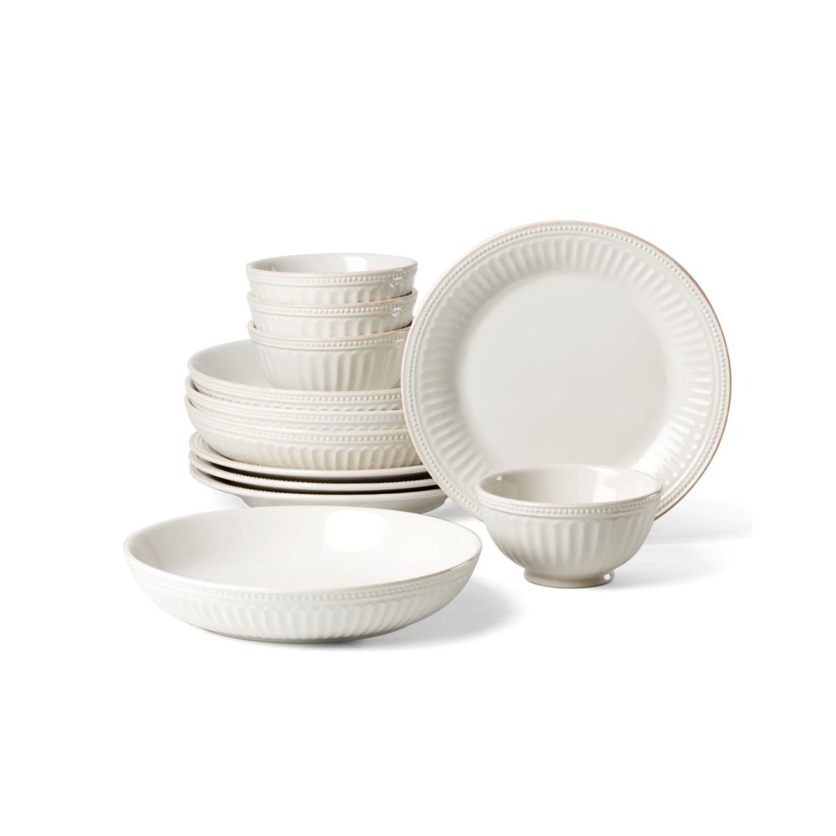 French Perle Groove 12-Piece Dinnerware Set