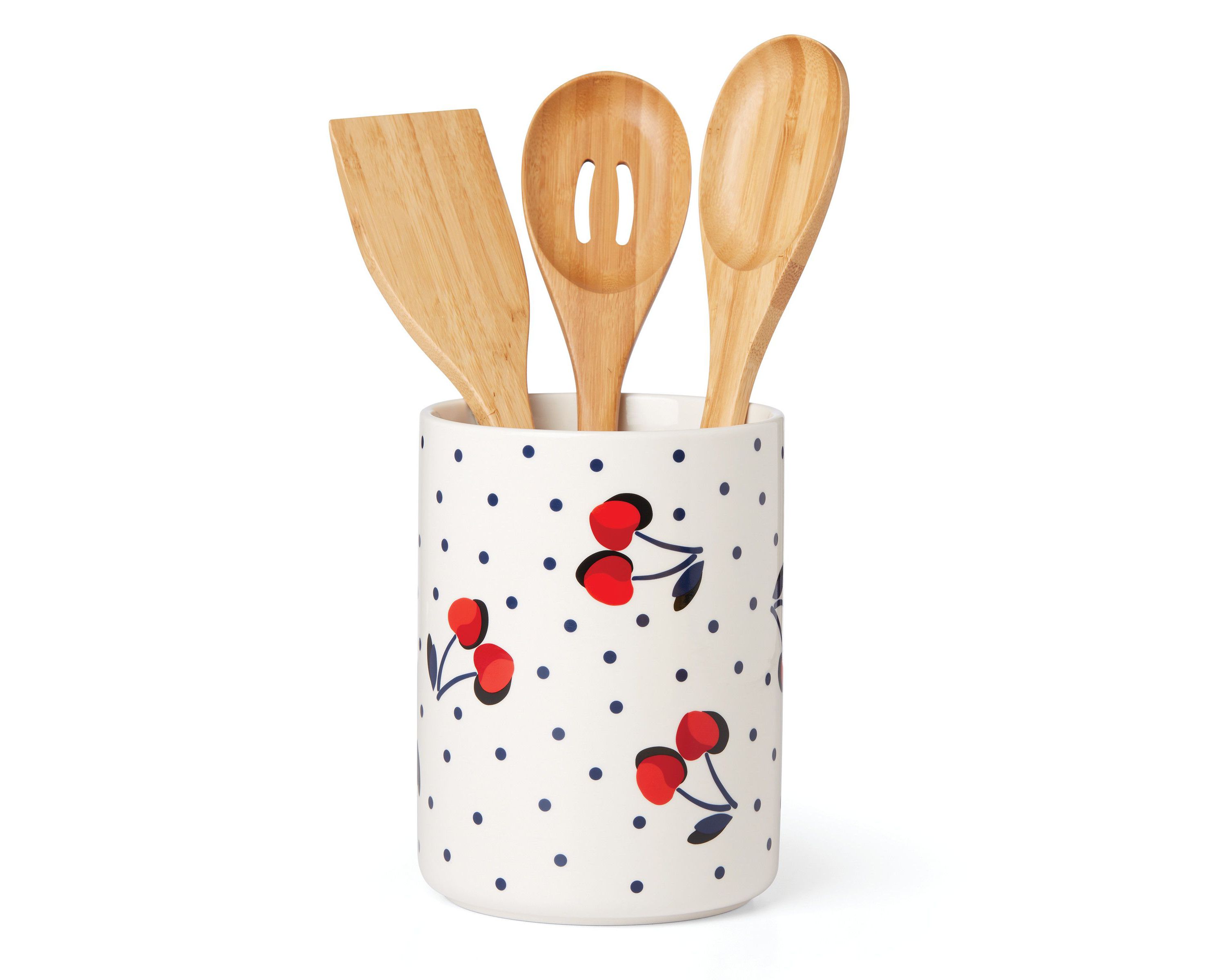Vintage Cherry Dot 4-Piece Utensil Crock Set