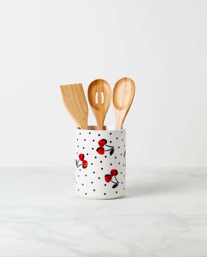Vintage Cherry Dot 4-Piece Utensil Crock Set
