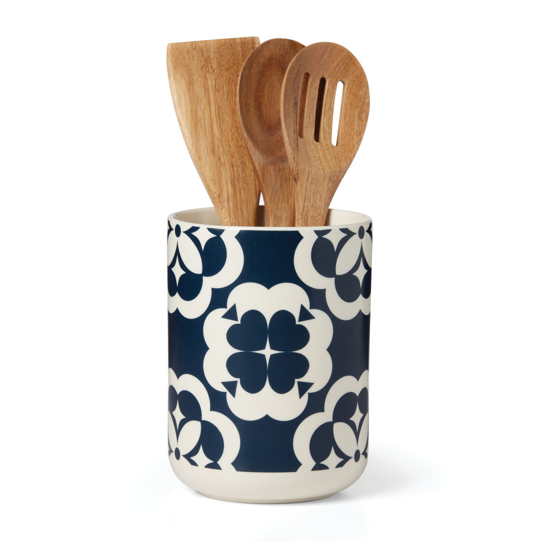 Elegant Geo Utensil Crock With Wood Utensils