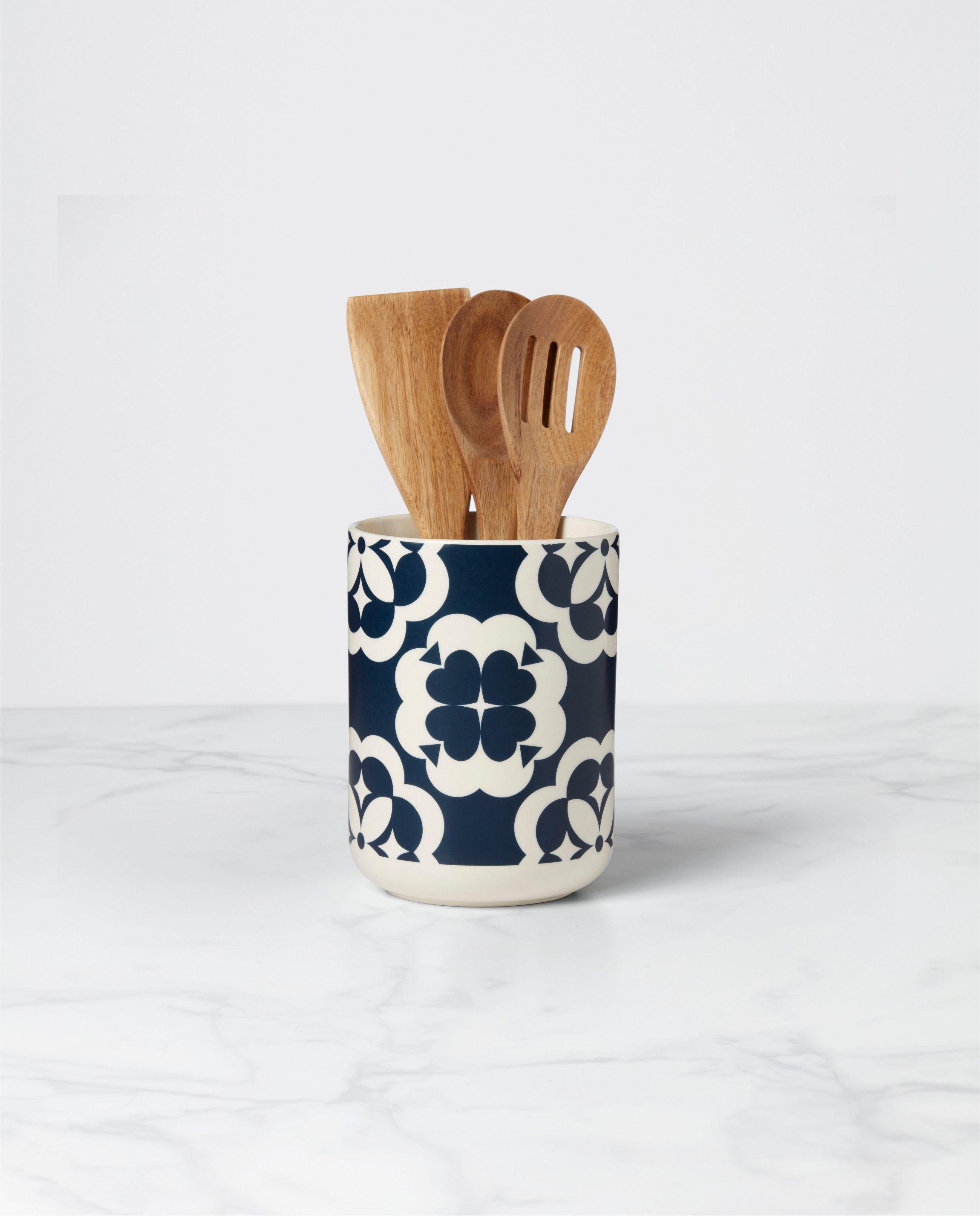 Elegant Geo Utensil Crock With Wood Utensils