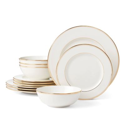 kate spade new york Federal Gold 12-Piece Dinnerware Set, Service for 4, White