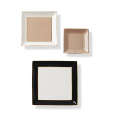 kate spade new york Make It Pop Neutral Black 3-Piece Tray Set, White