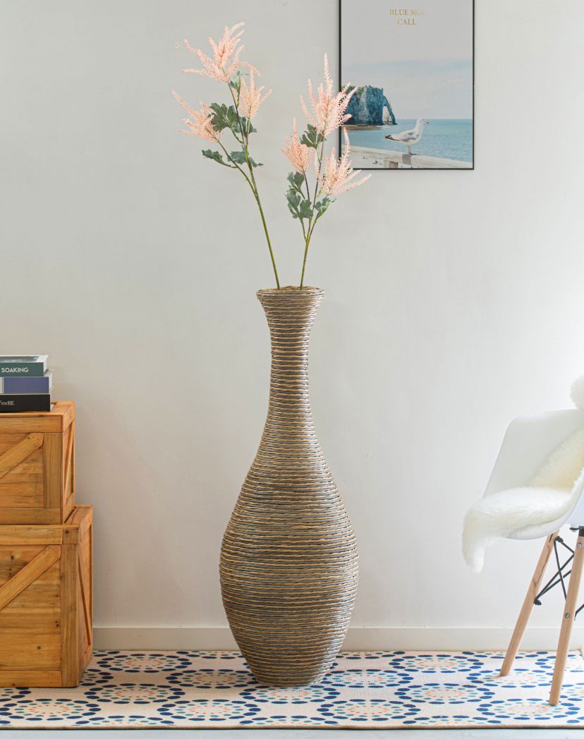 Tall floor vase, 38-Inch-Tall Floor Vase, Artificial Rattan Floor Vase Beige, extra-large floor vases, living room vases, home decor, umbrella stand, For Entryway, Living Room, or Hallway