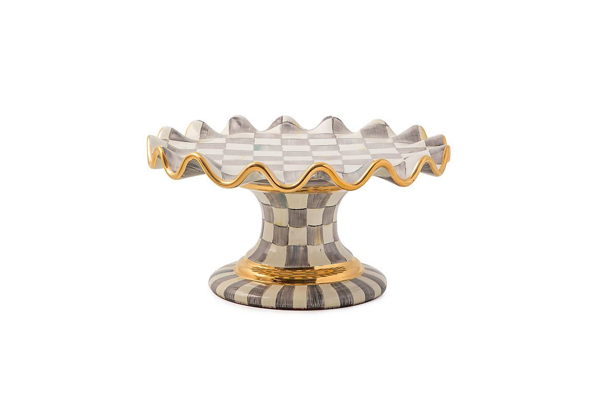 Sterling Check Ceramic Fluted Cake Stand