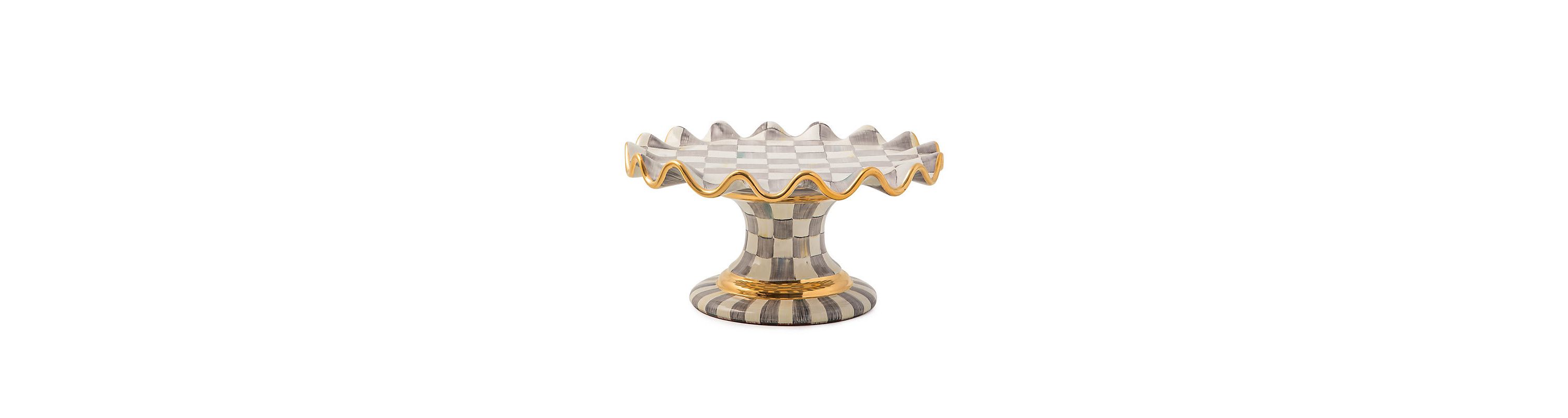Sterling Check Ceramic Fluted Cake Stand