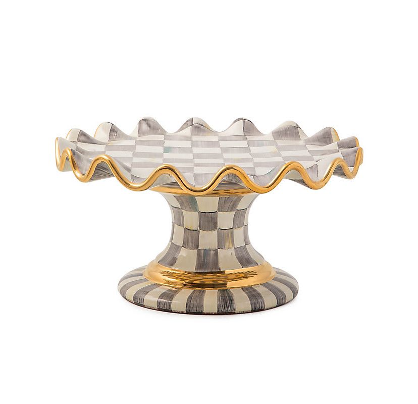Sterling Check Ceramic Fluted Cake Stand