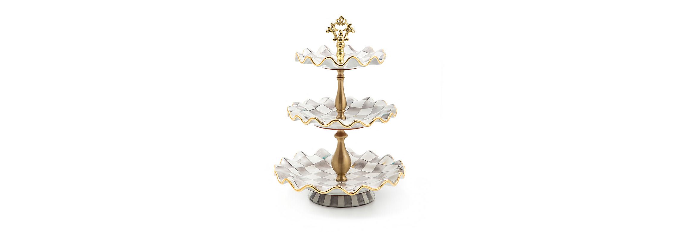Sterling Check Ceramic Three Tier Sweet Stand