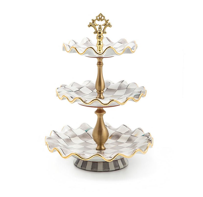 Sterling Check Ceramic Three Tier Sweet Stand