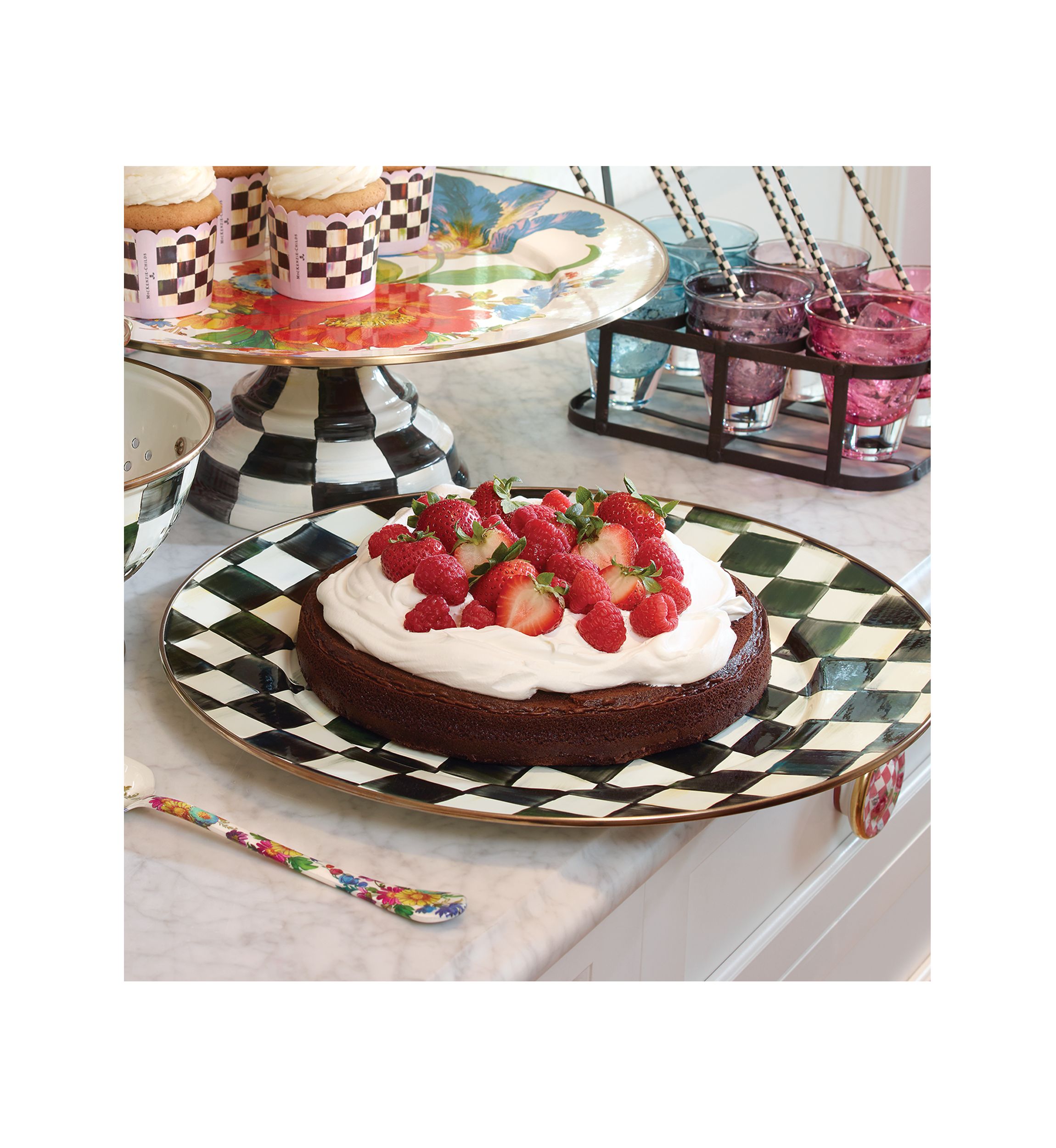 Check Enamel Serving Platter