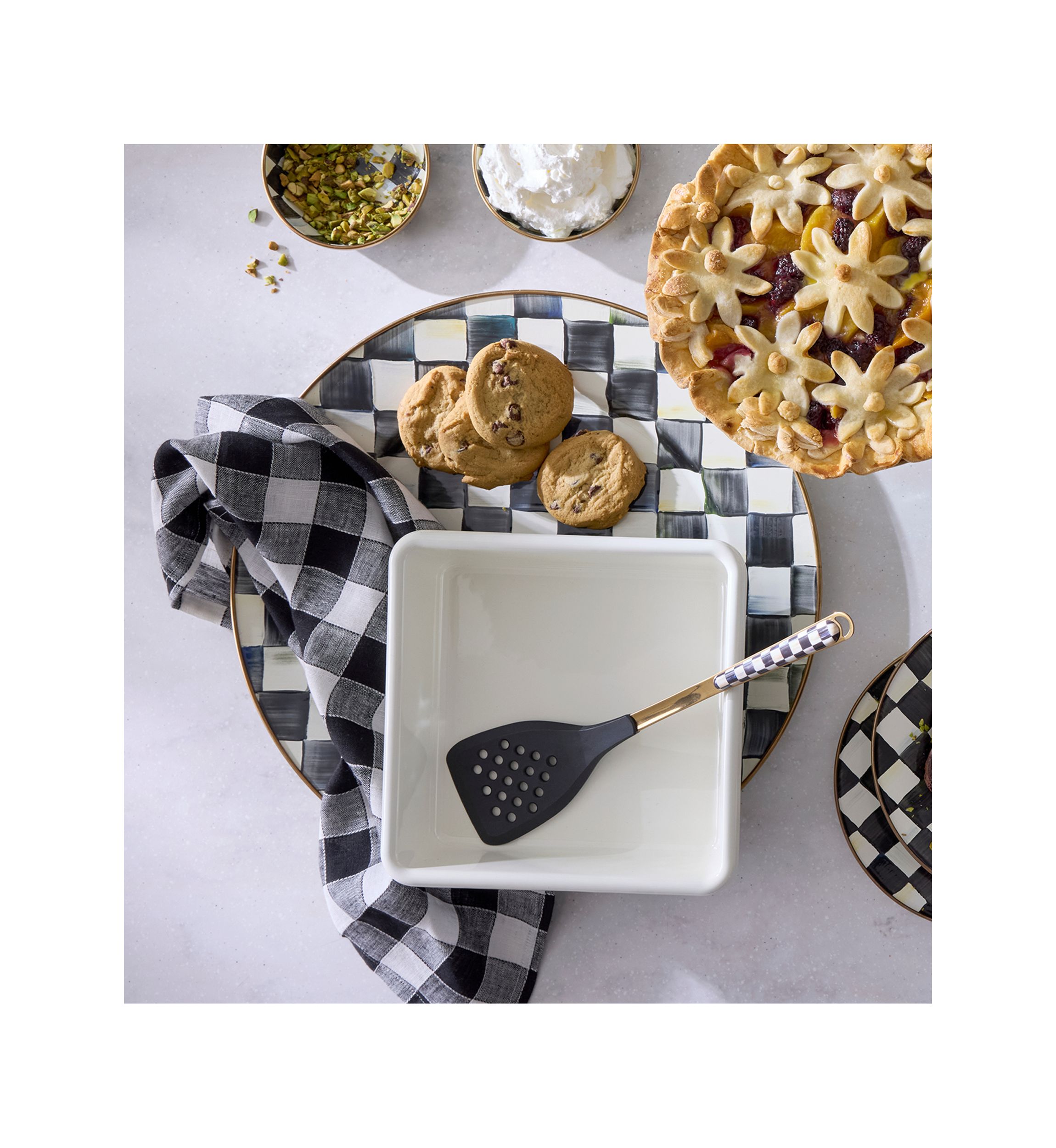 Check Enamel Serving Platter