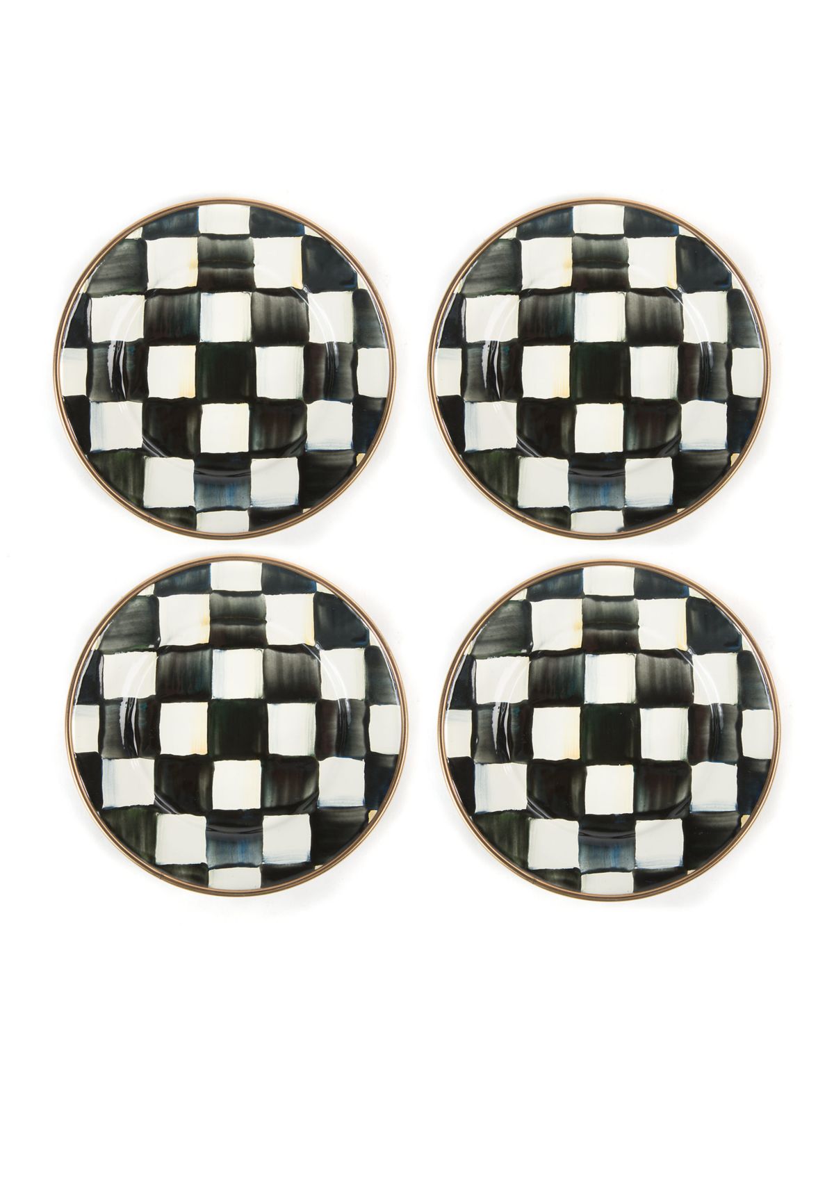 Check Enamel Appetizer Plates - Set of 4