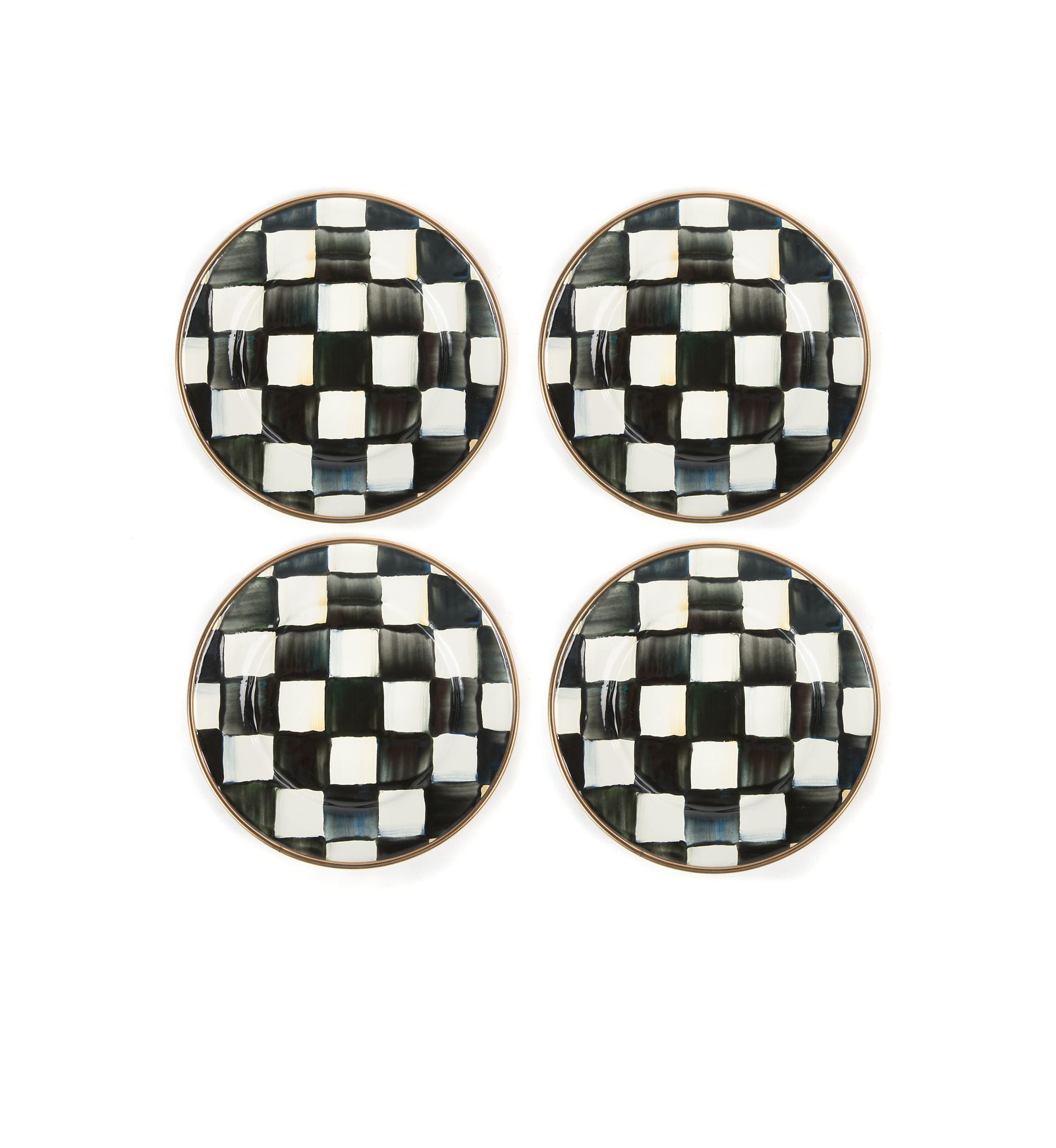 Check Enamel Appetizer Plates - Set of 4