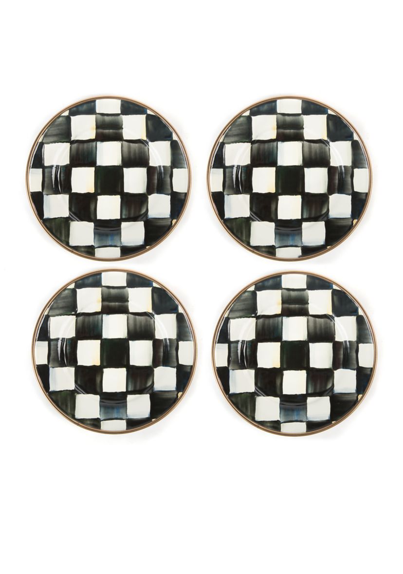 Check Enamel Appetizer Plates - Set of 4