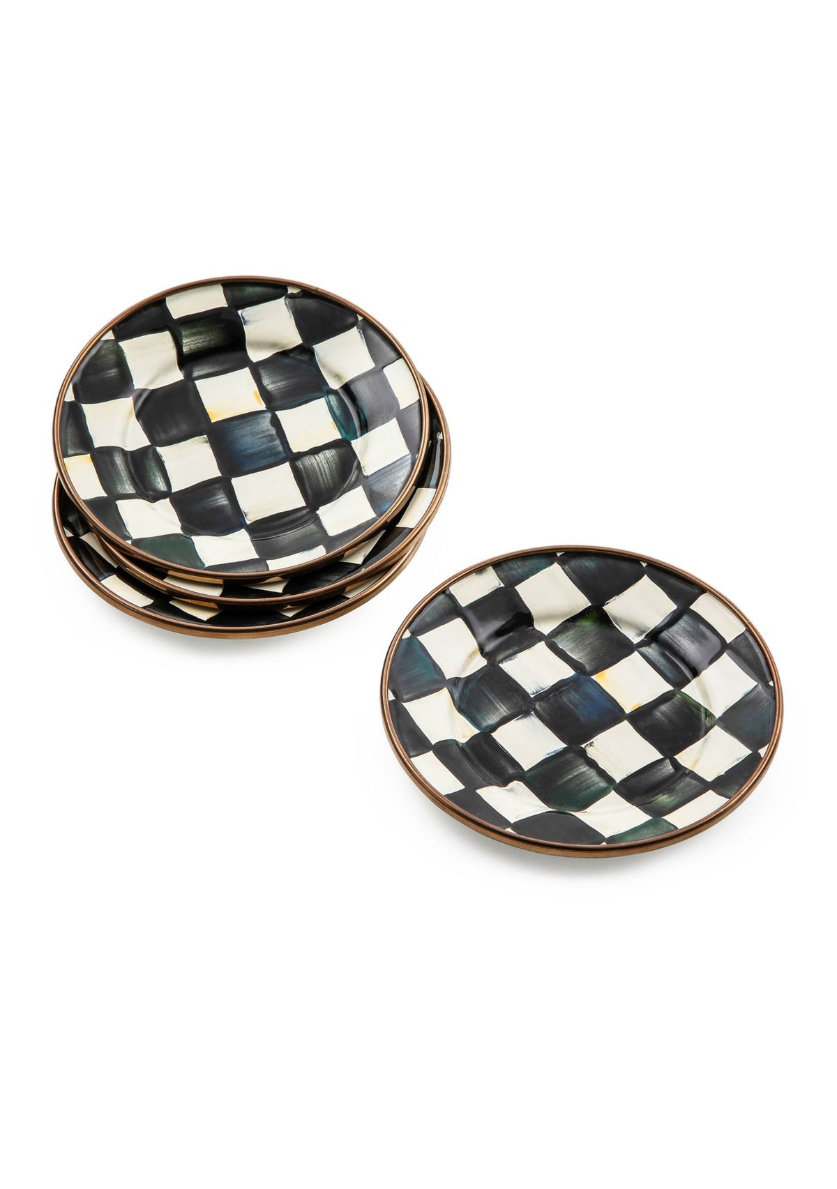 Check Enamel Appetizer Plates - Set of 4