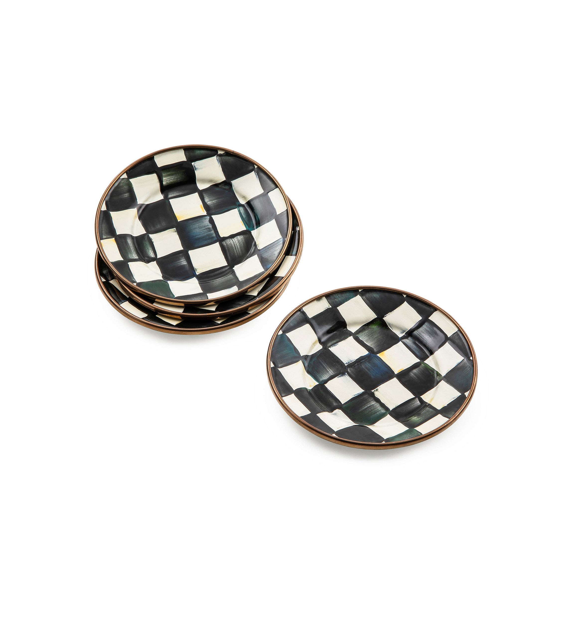 Check Enamel Appetizer Plates - Set of 4