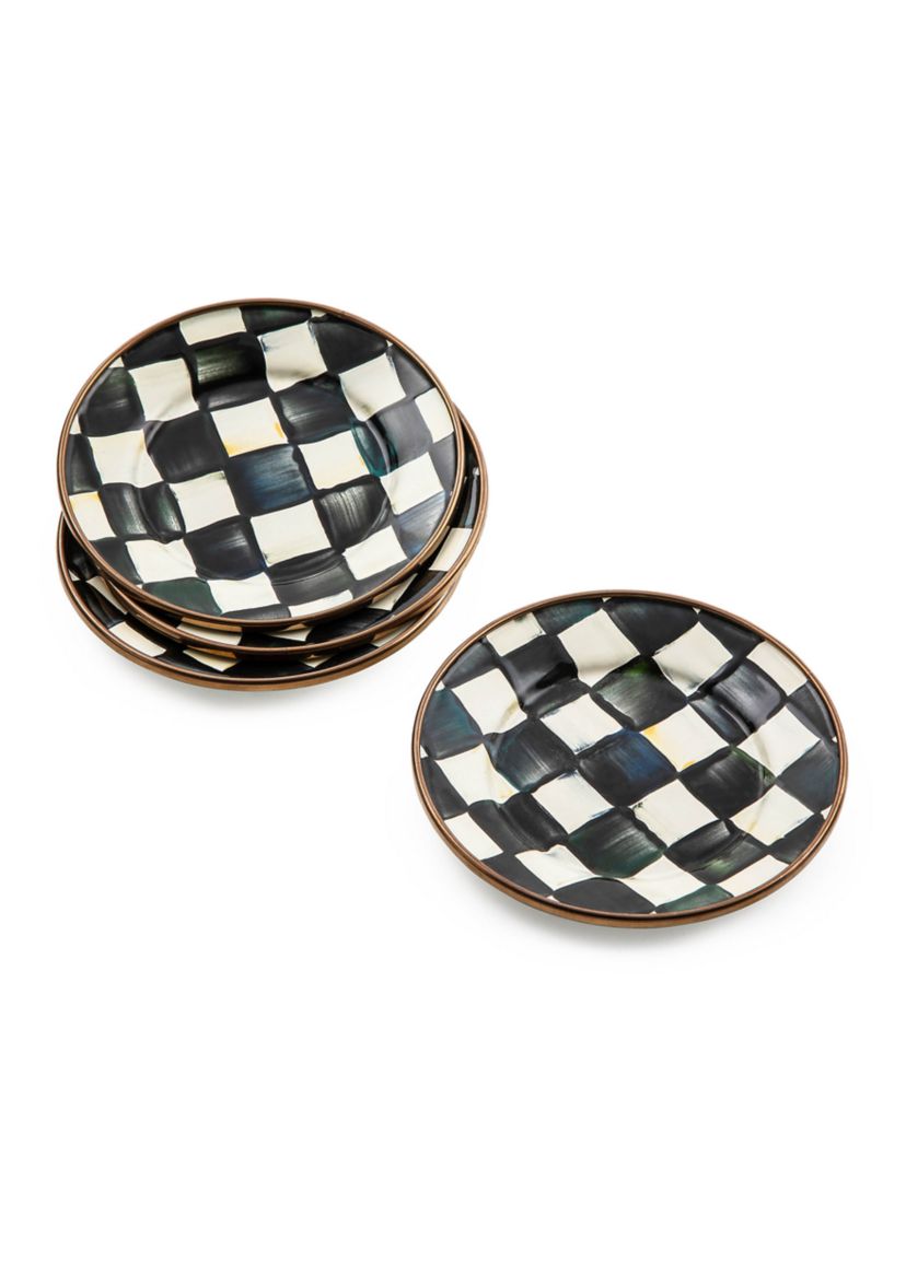 Check Enamel Appetizer Plates - Set of 4