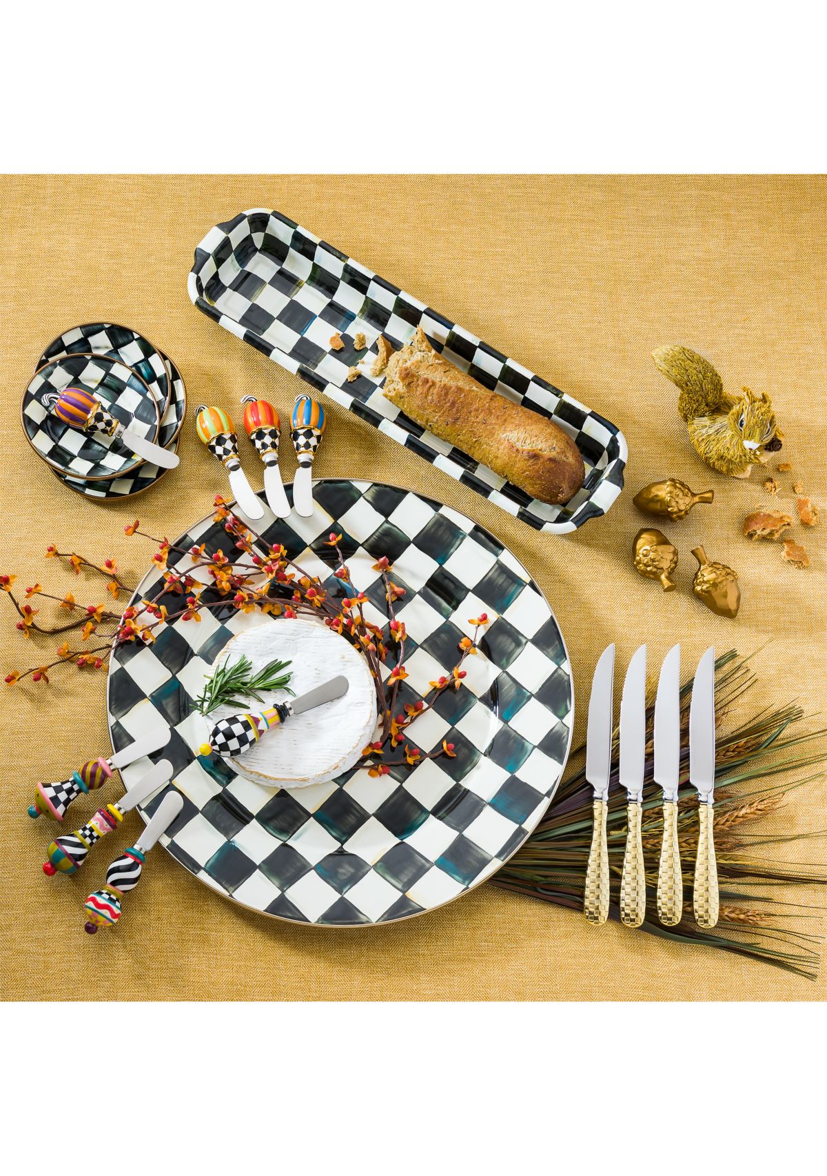 Check Enamel Appetizer Plates - Set of 4