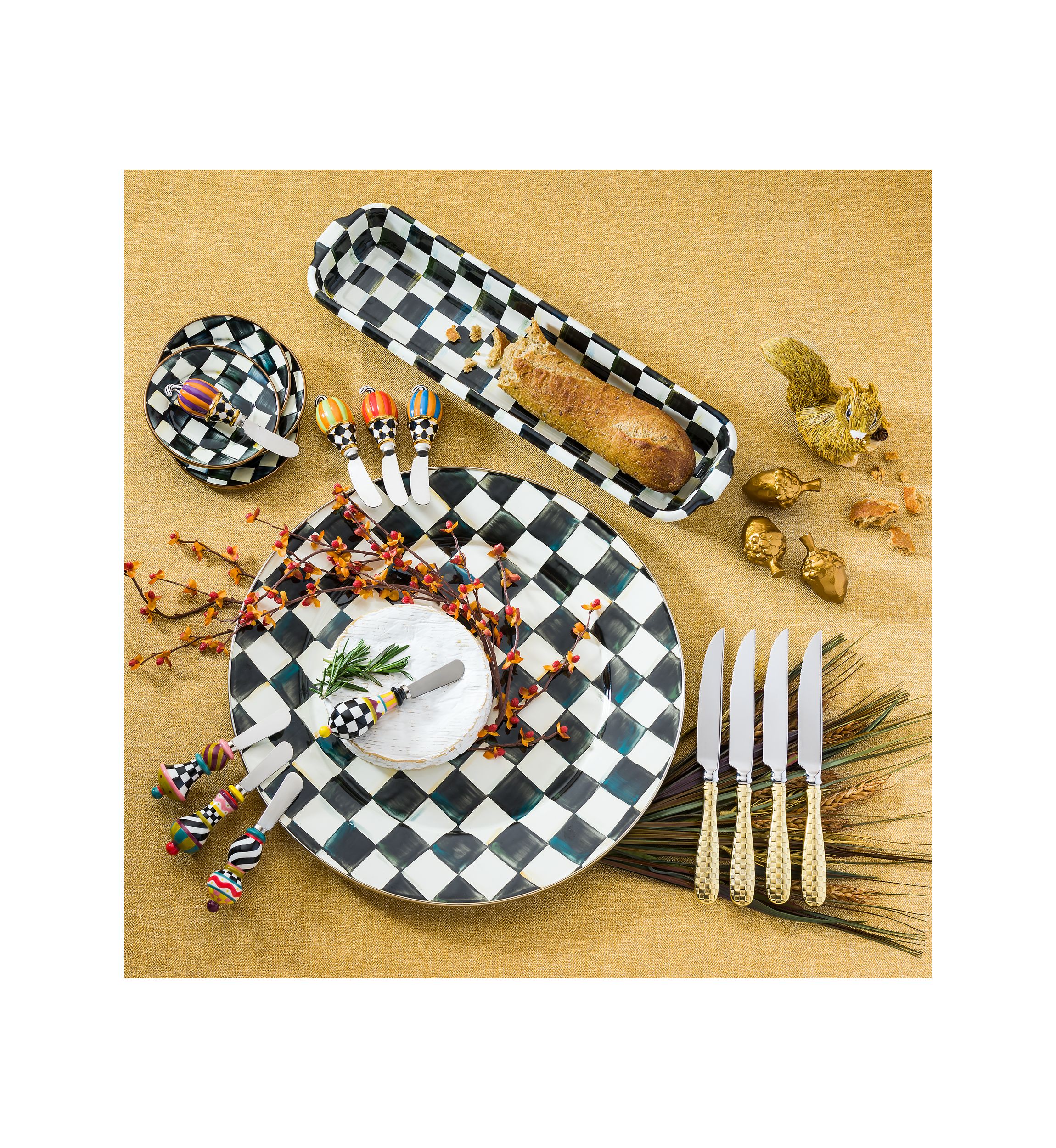 Check Enamel Appetizer Plates - Set of 4