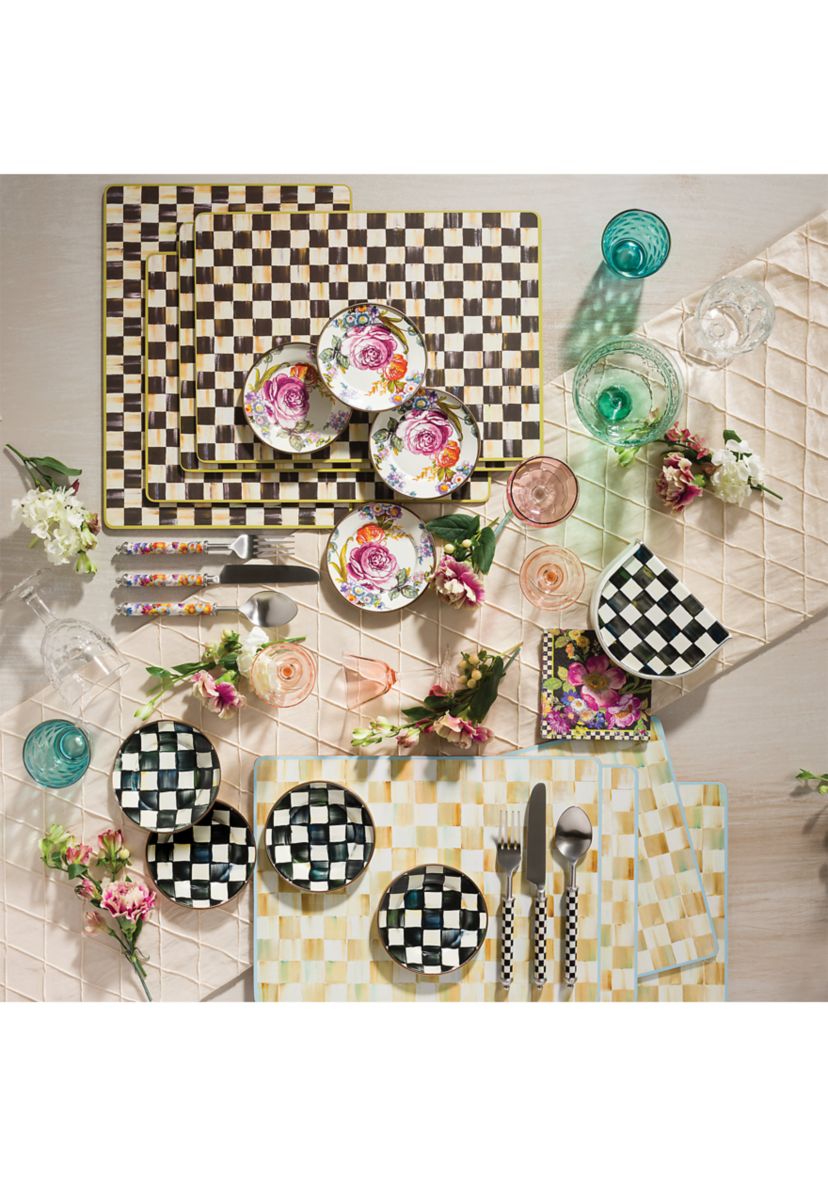 Check Enamel Appetizer Plates - Set of 4