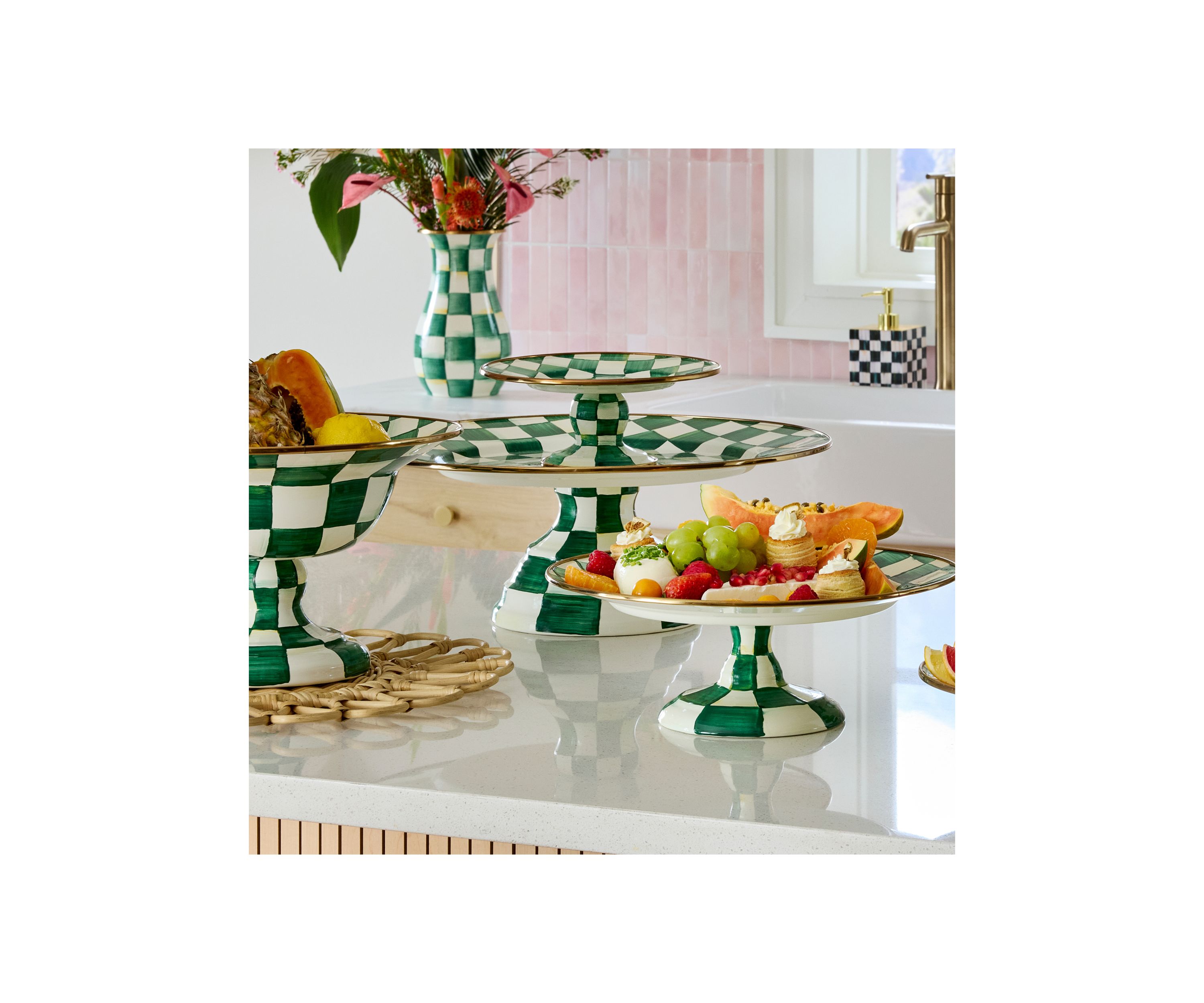 Check Enamel Large Pedestal Platter