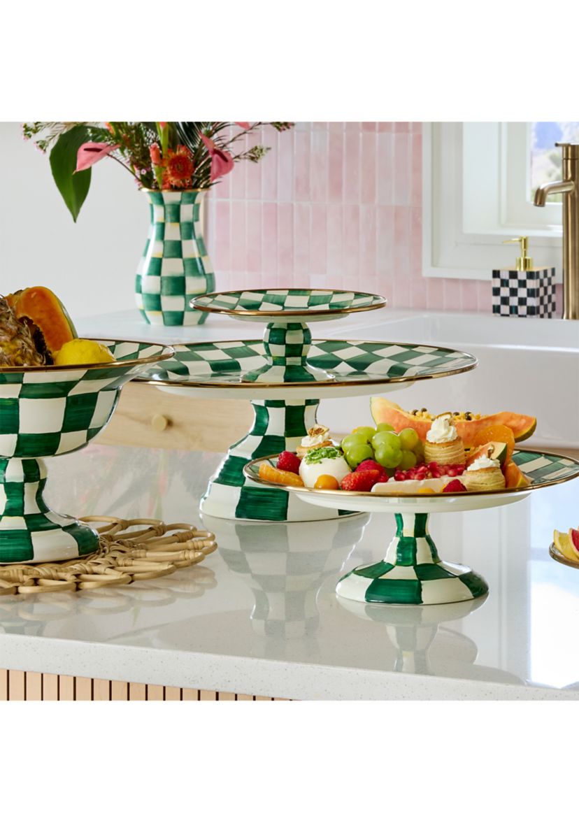 Check Enamel Large Pedestal Platter