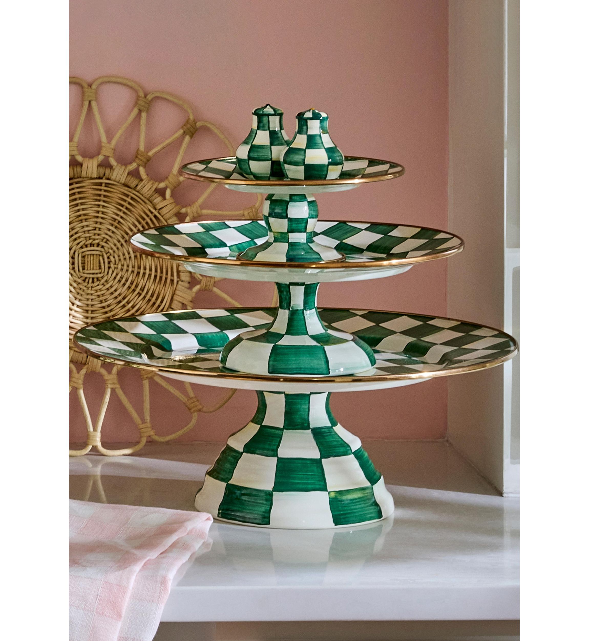 Check Enamel Large Pedestal Platter