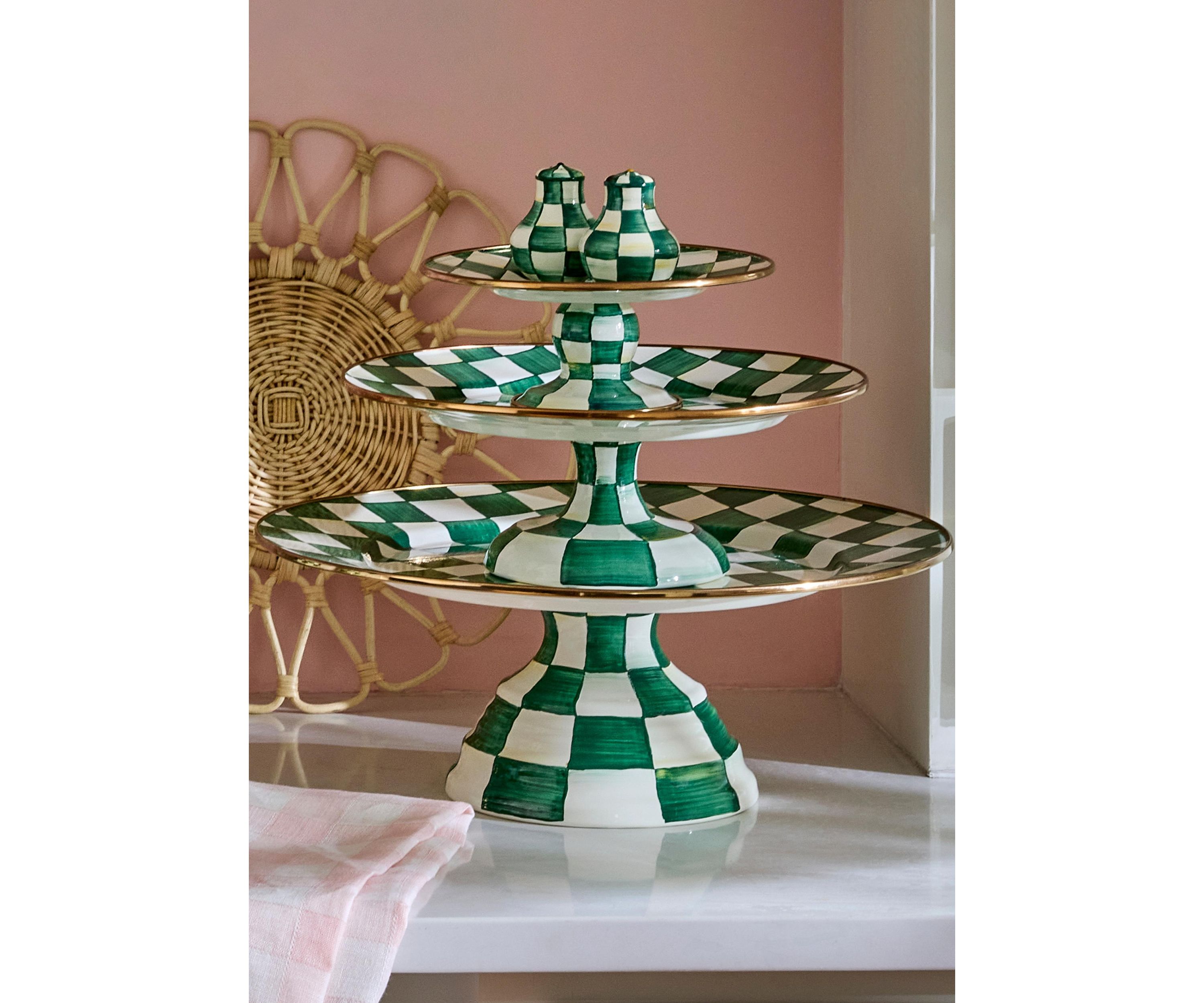 Check Enamel Large Pedestal Platter