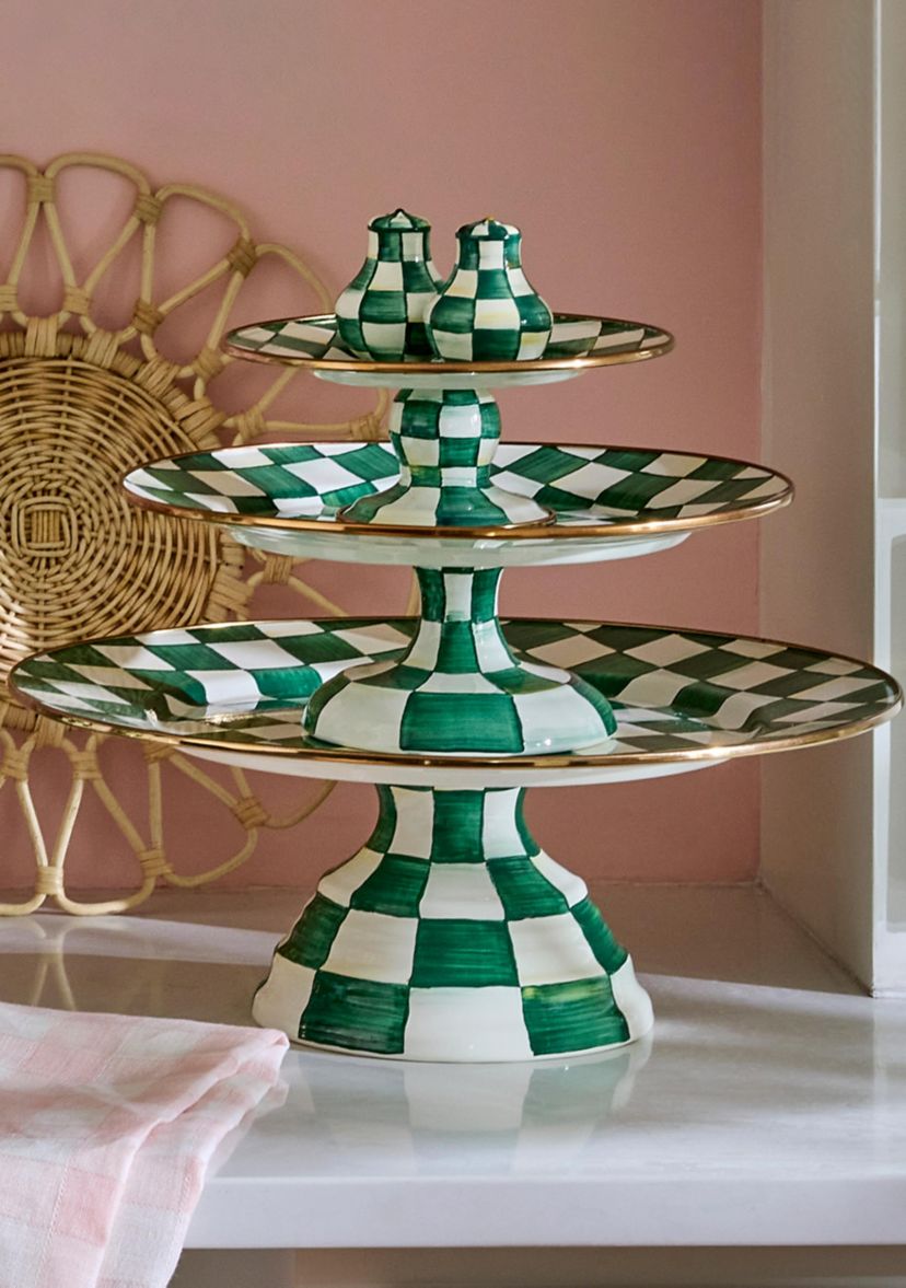 Check Enamel Large Pedestal Platter