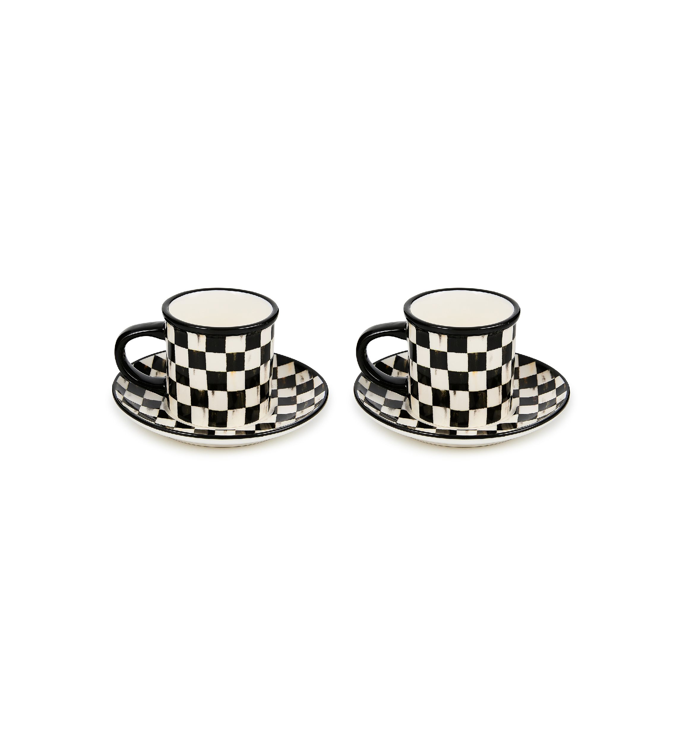 Check Stoneware Espresso Cup & Saucer Set of 2
