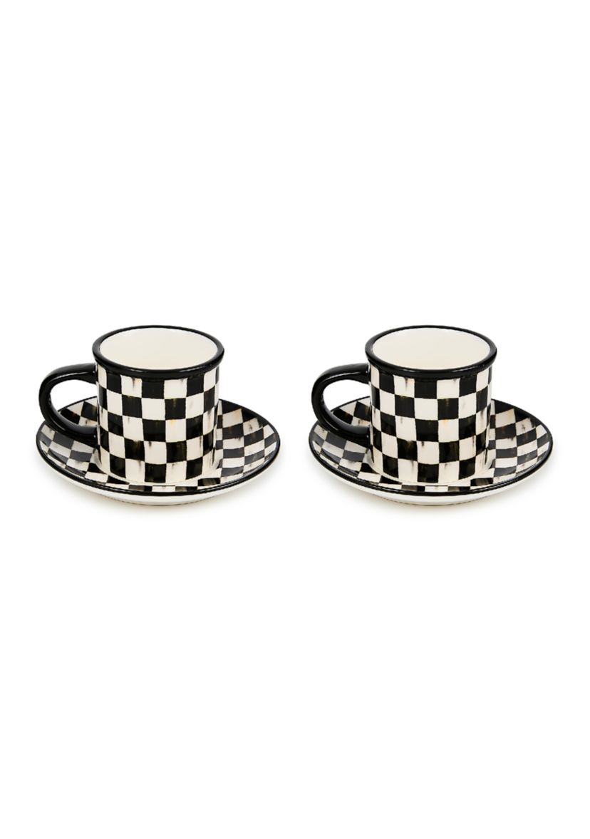 Check Stoneware Espresso Cup & Saucer Set of 2