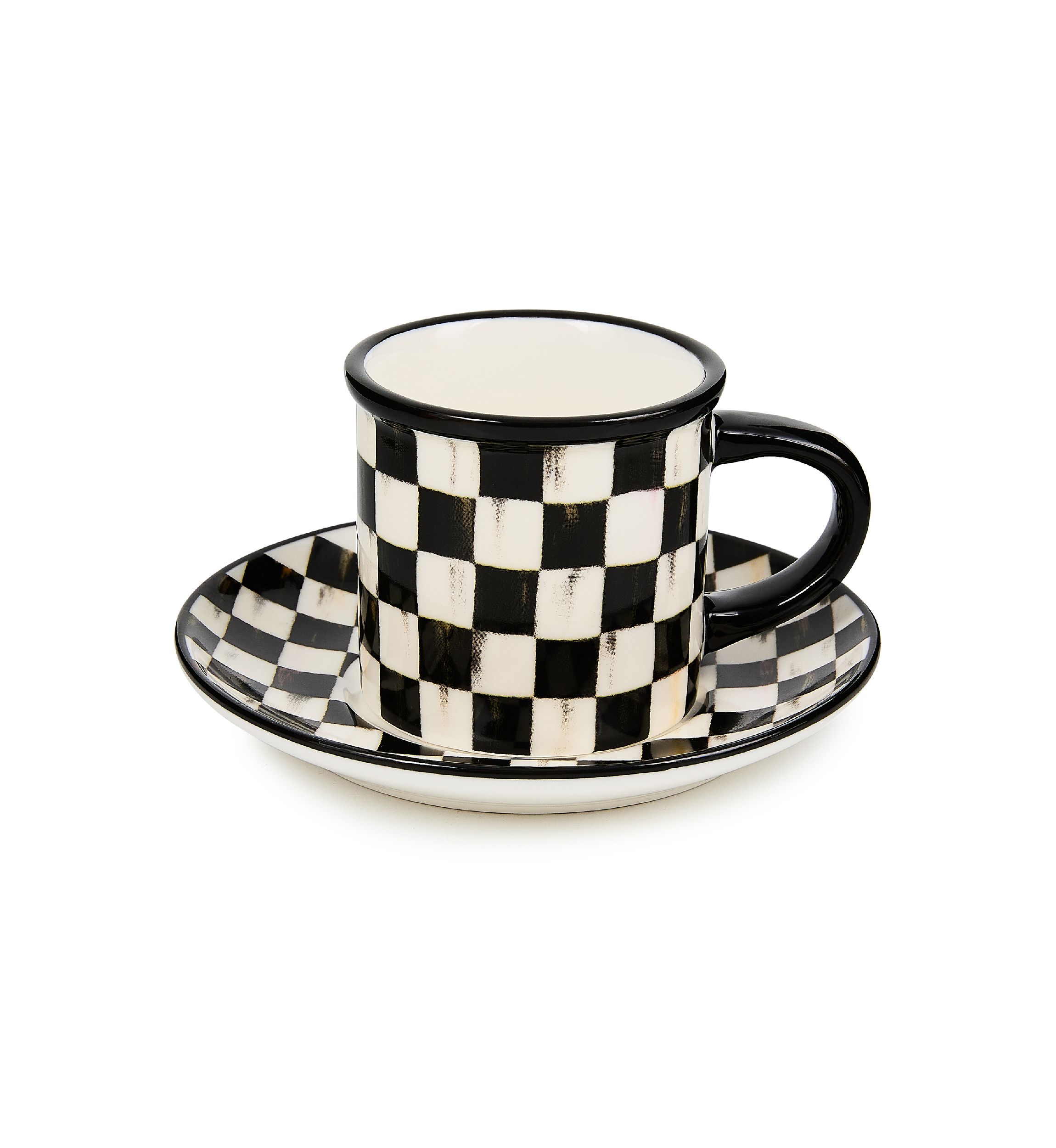 Check Stoneware Espresso Cup & Saucer Set of 2