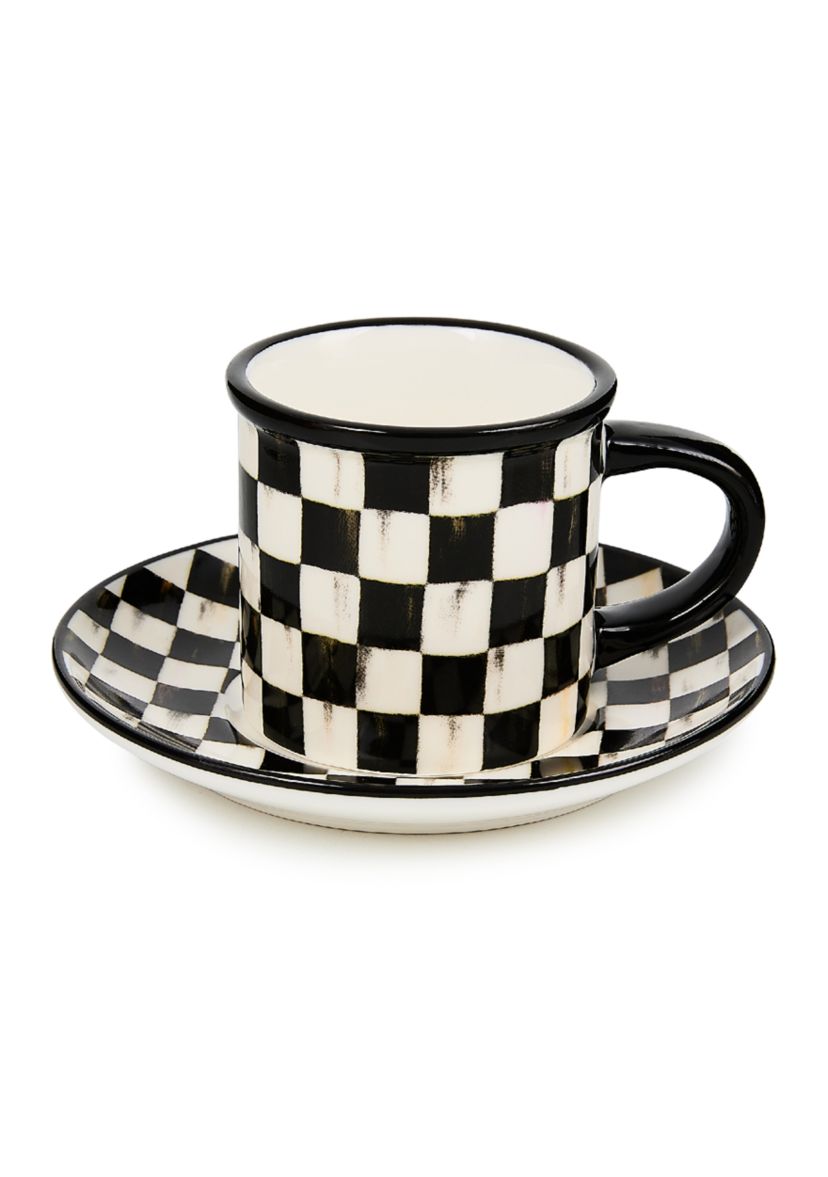 Check Stoneware Espresso Cup & Saucer Set of 2