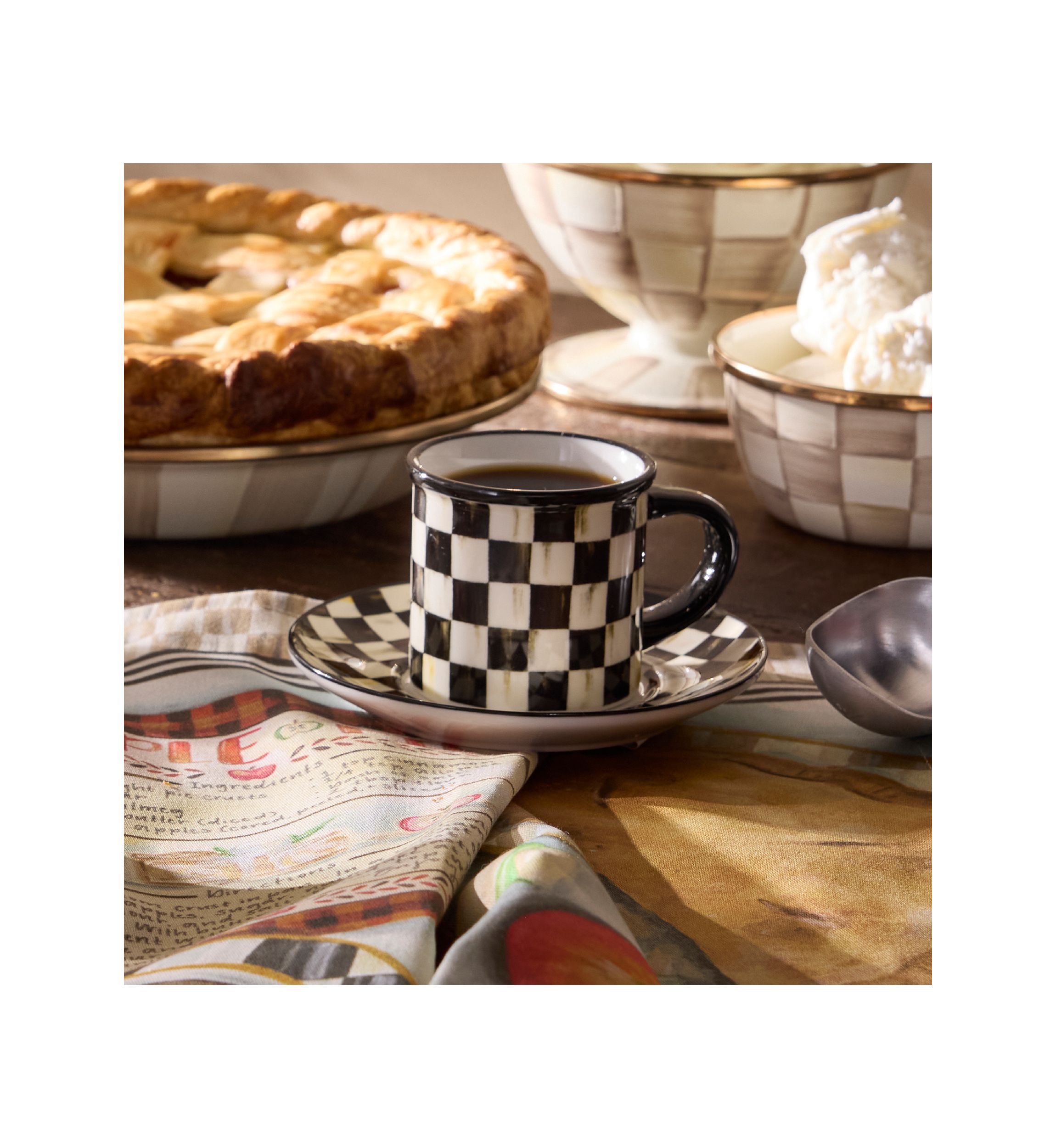 Check Stoneware Espresso Cup & Saucer Set of 2