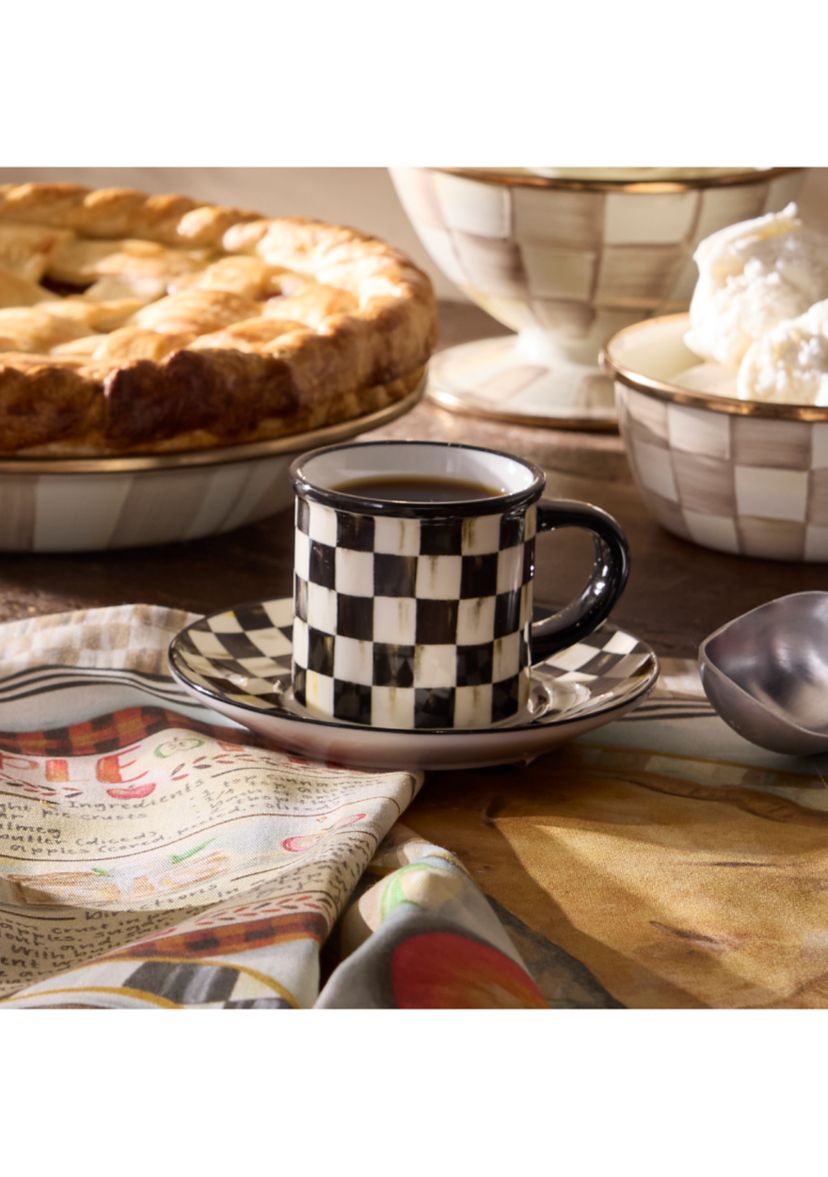 Check Stoneware Espresso Cup & Saucer Set of 2