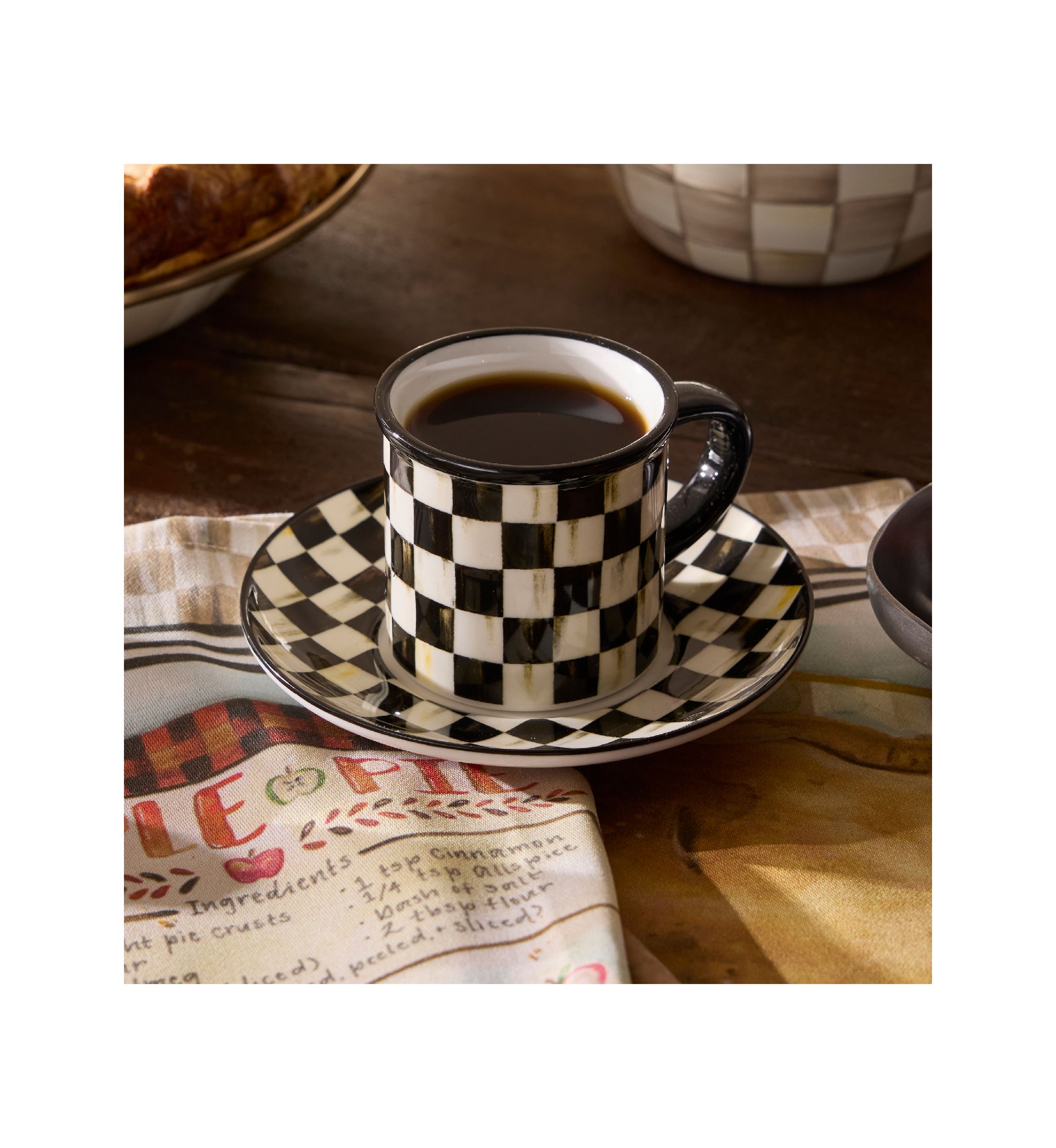 Check Stoneware Espresso Cup & Saucer Set of 2