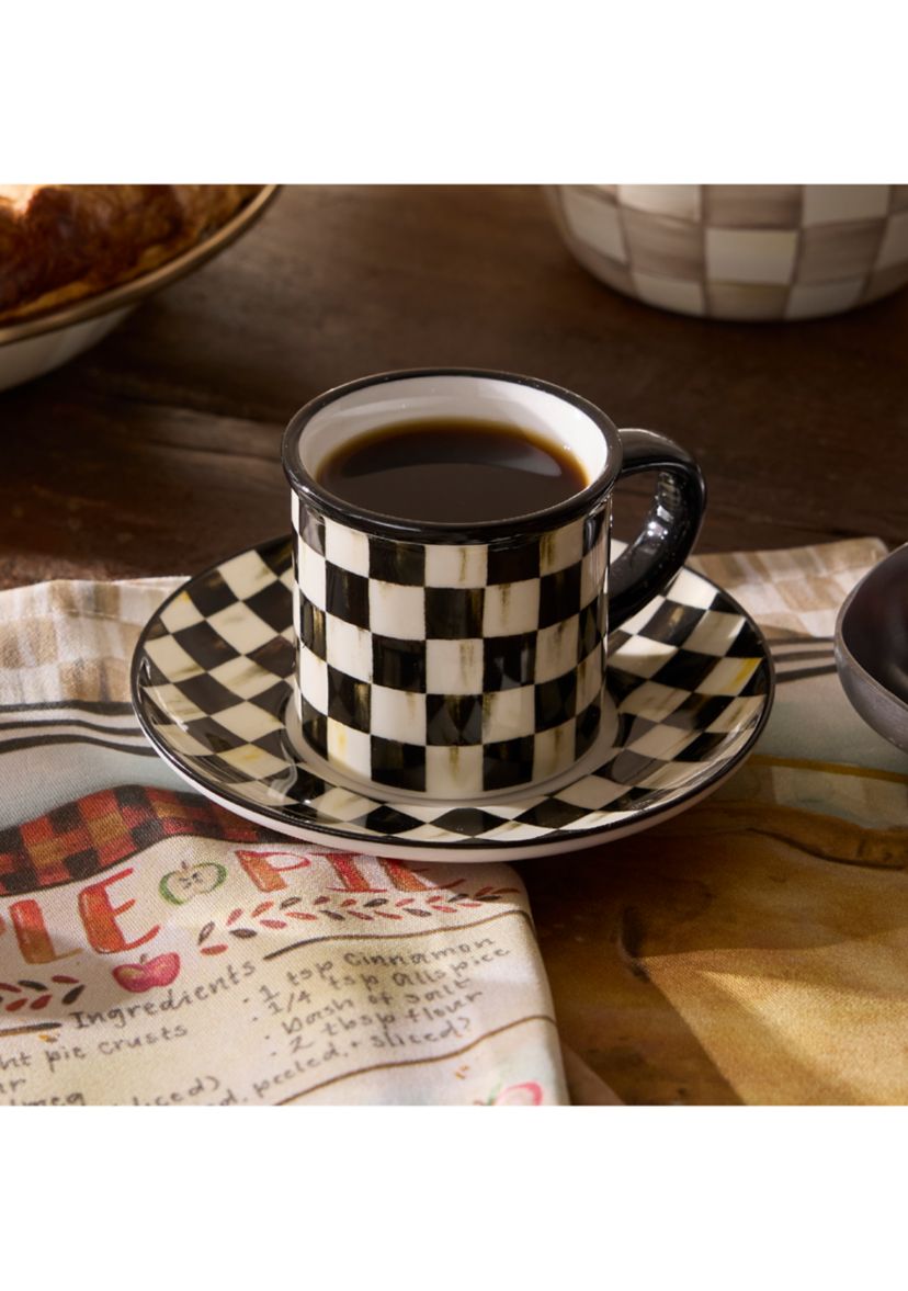 Check Stoneware Espresso Cup & Saucer Set of 2