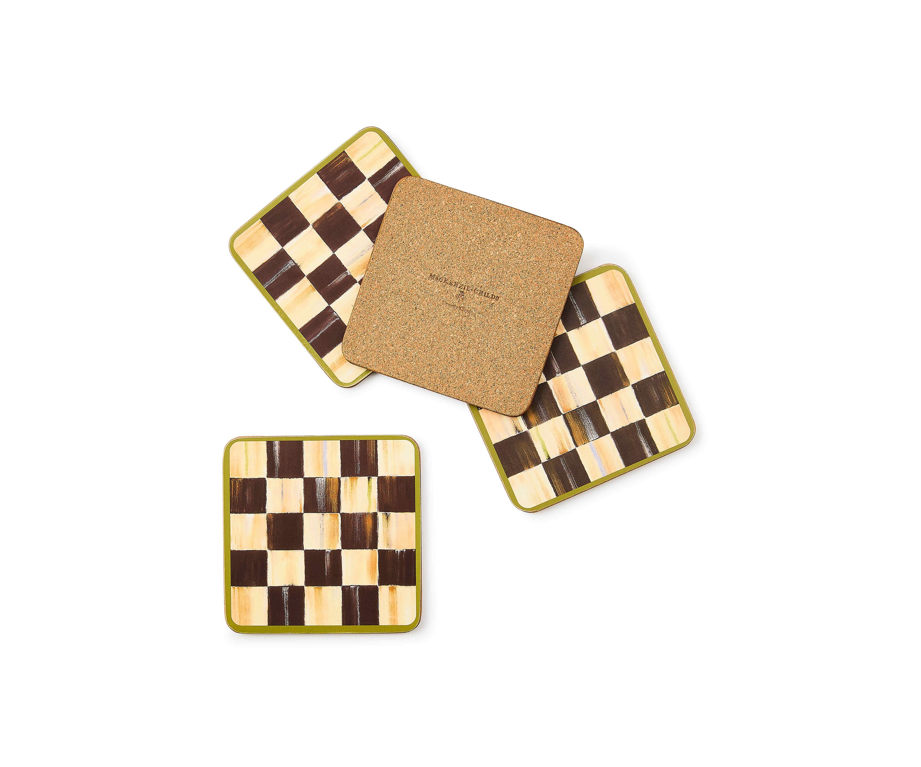 Check Cork Back Coasters, Set of 4