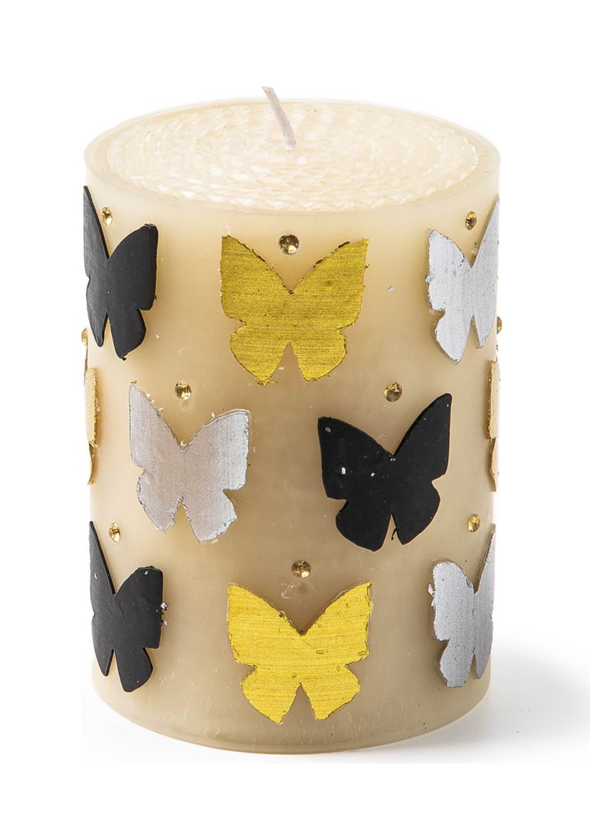 Butterfly Silver & Gold 4" Pillar Candle