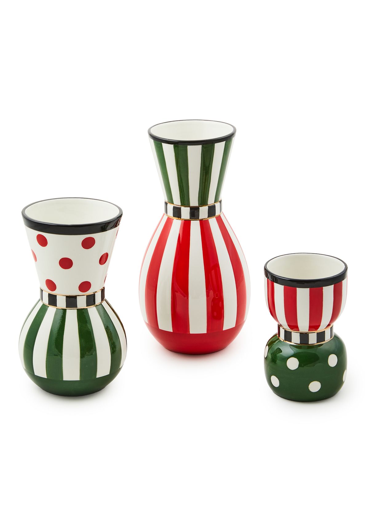 Red and Green Ceramic Vases - Set of 3