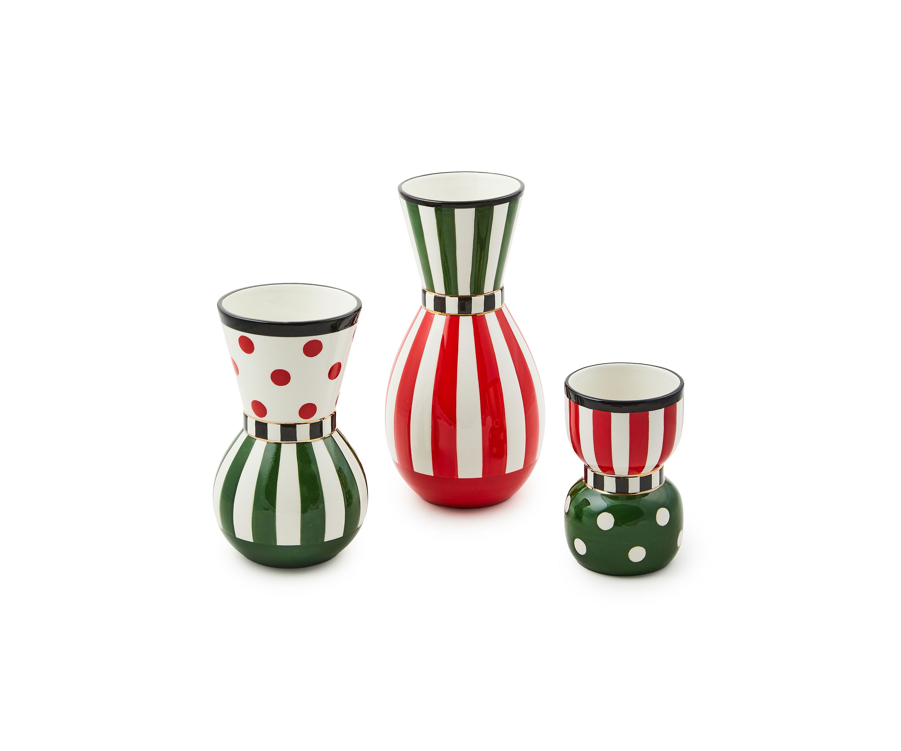 Red and Green Ceramic Vases - Set of 3