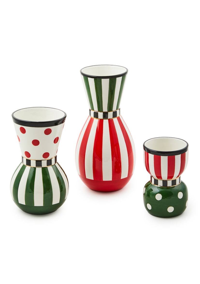 Red and Green Ceramic Vases - Set of 3