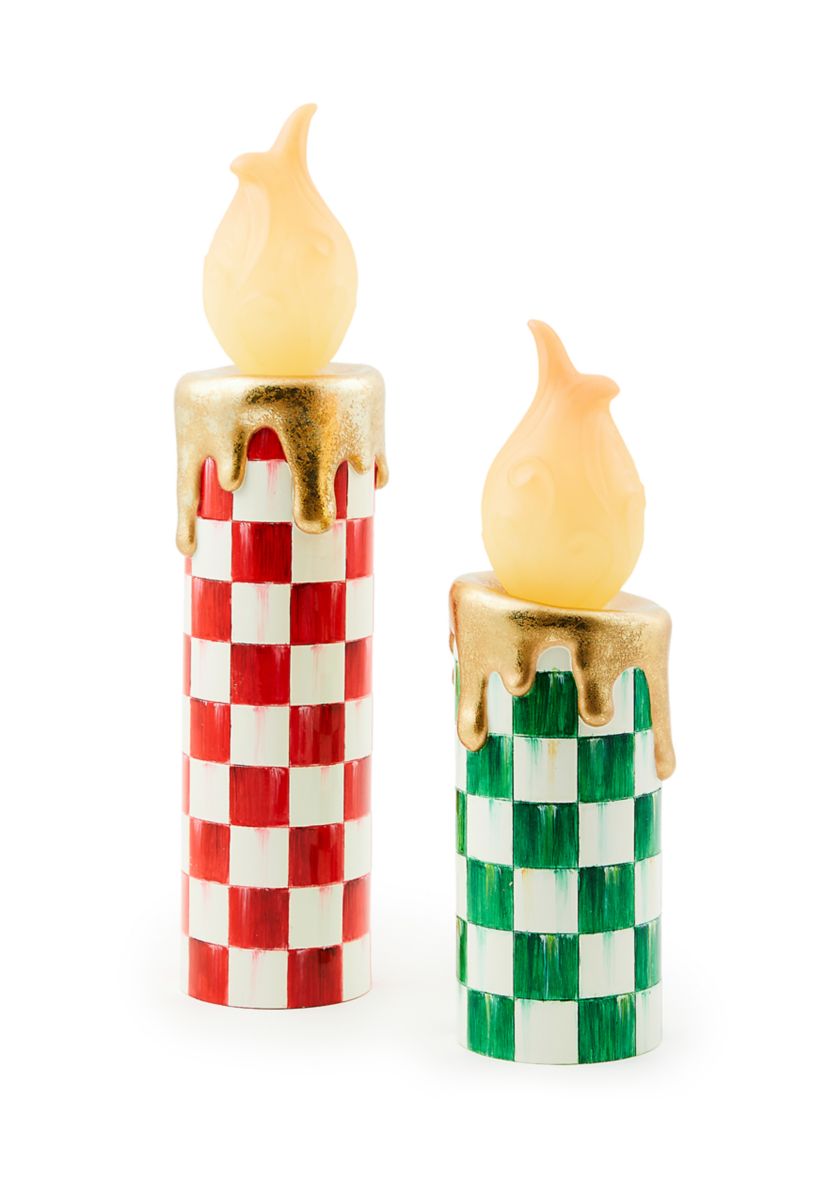 Illuminated Green Check Candle