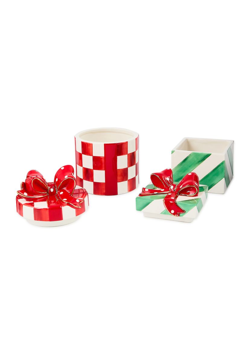 マッケンジーチャイルズ　プレゼントボックスオーナメント MacKenzie-Childs Check It Out Ceramic Gift Boxes Set of 2 | Belk