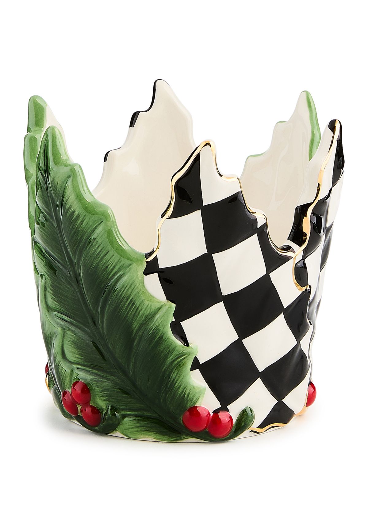 Holly Leaf Ceramic Short Pillar Candle Holder