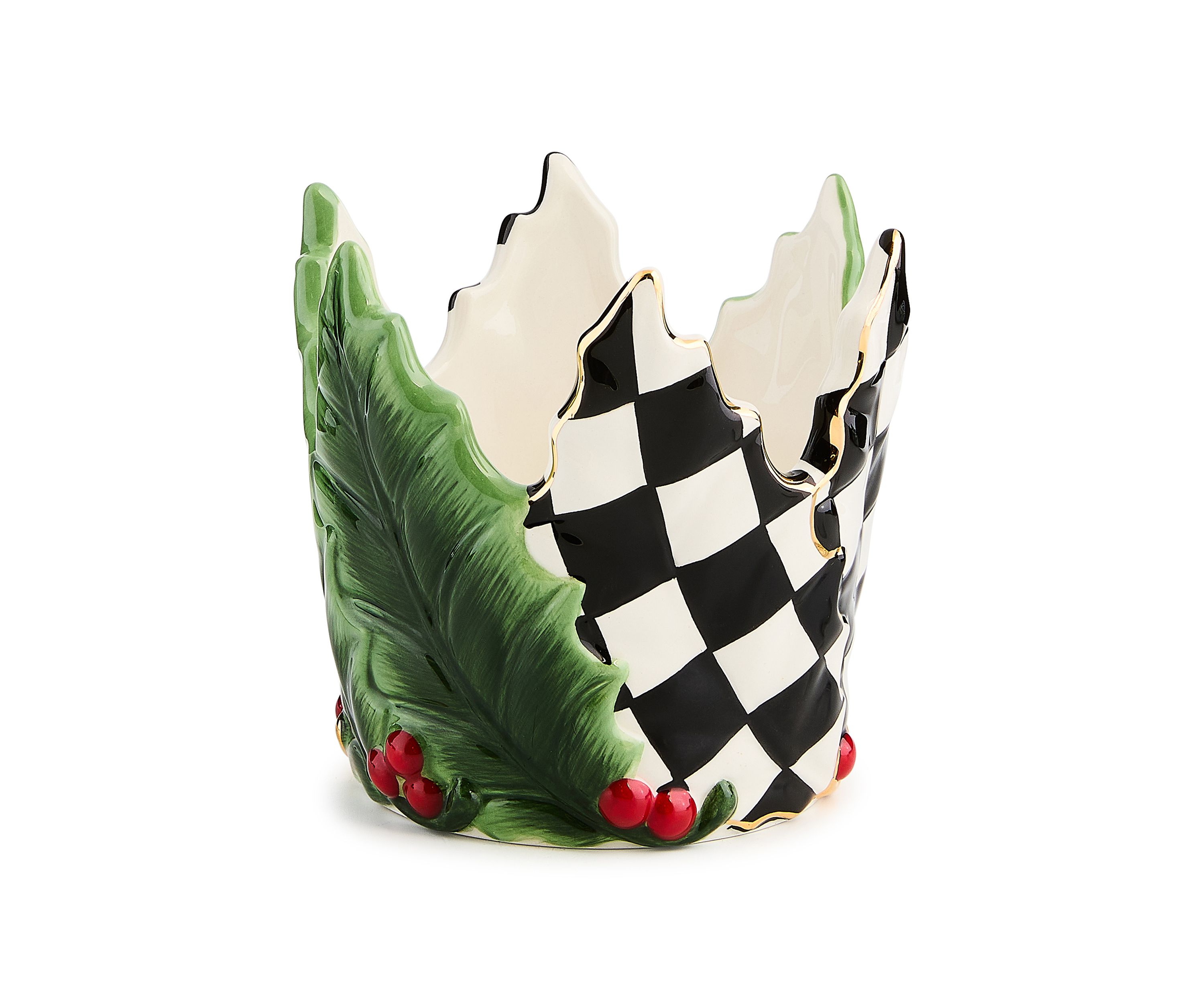 Holly Leaf Ceramic Short Pillar Candle Holder